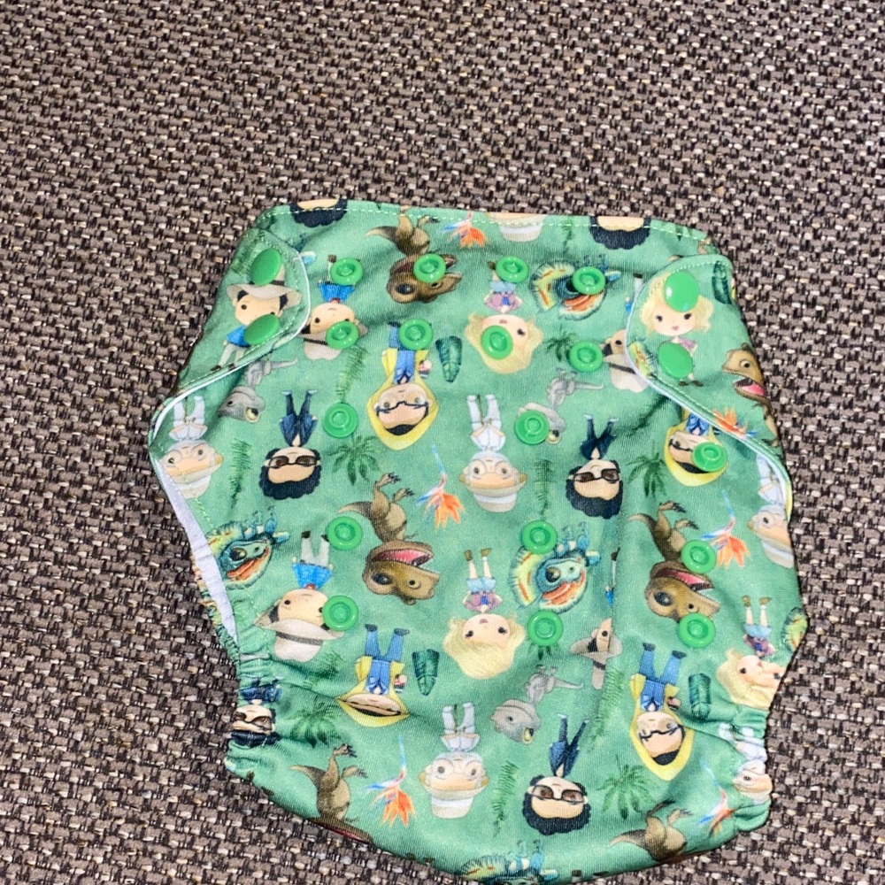 Green Kids Cartoon Print Diaper Cover